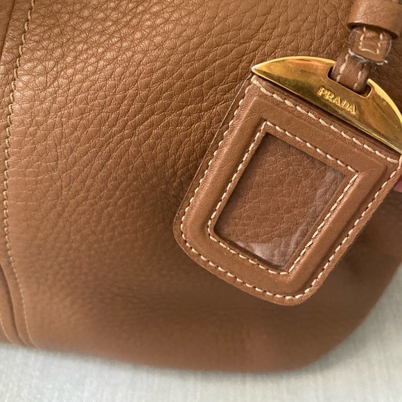 Prada Two Way Purse Handbag Vitello Pebbled Leather Caramel - Picture 4 of 13